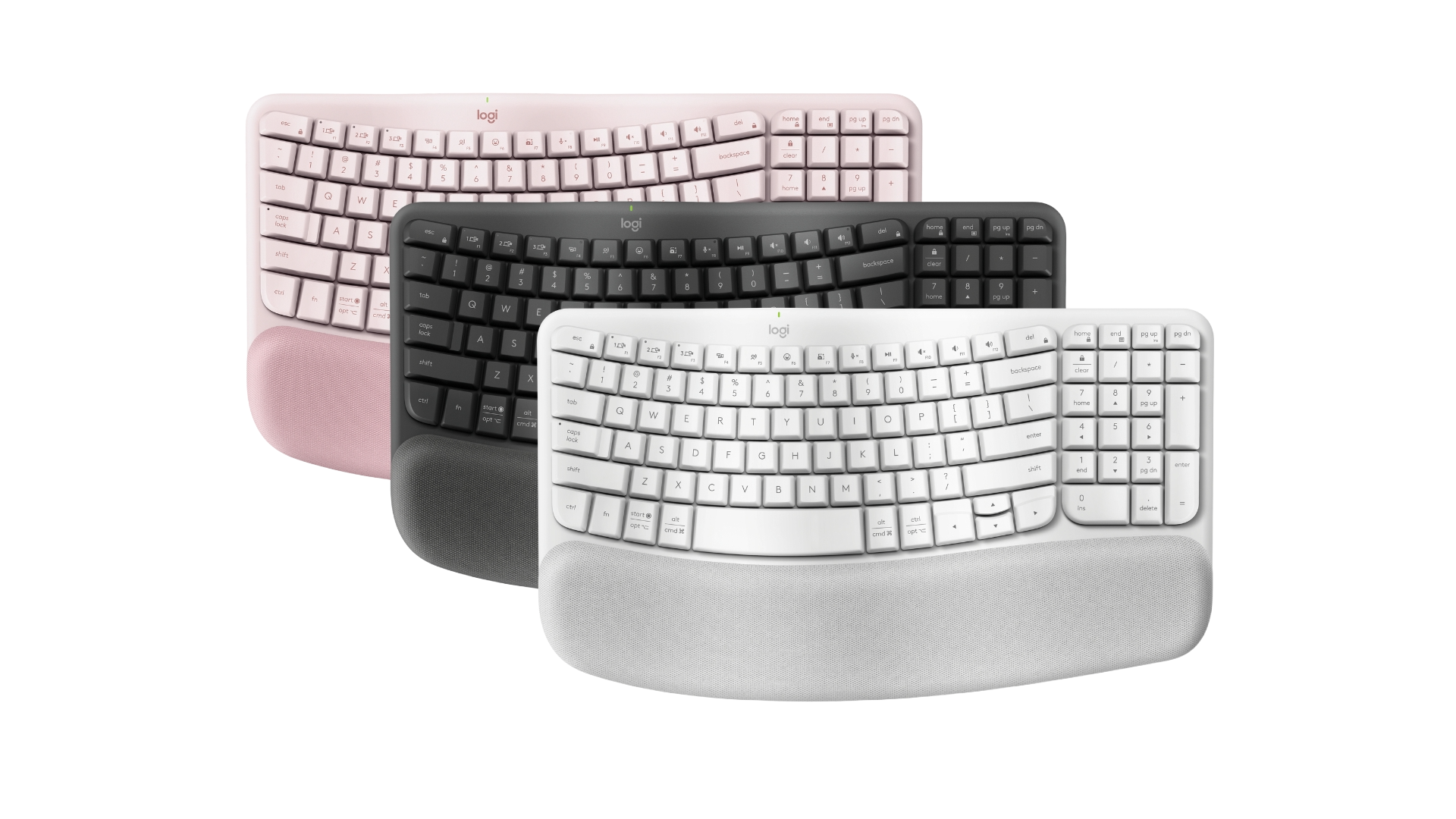 Logitech Wave Keys in White, Black, and Pink